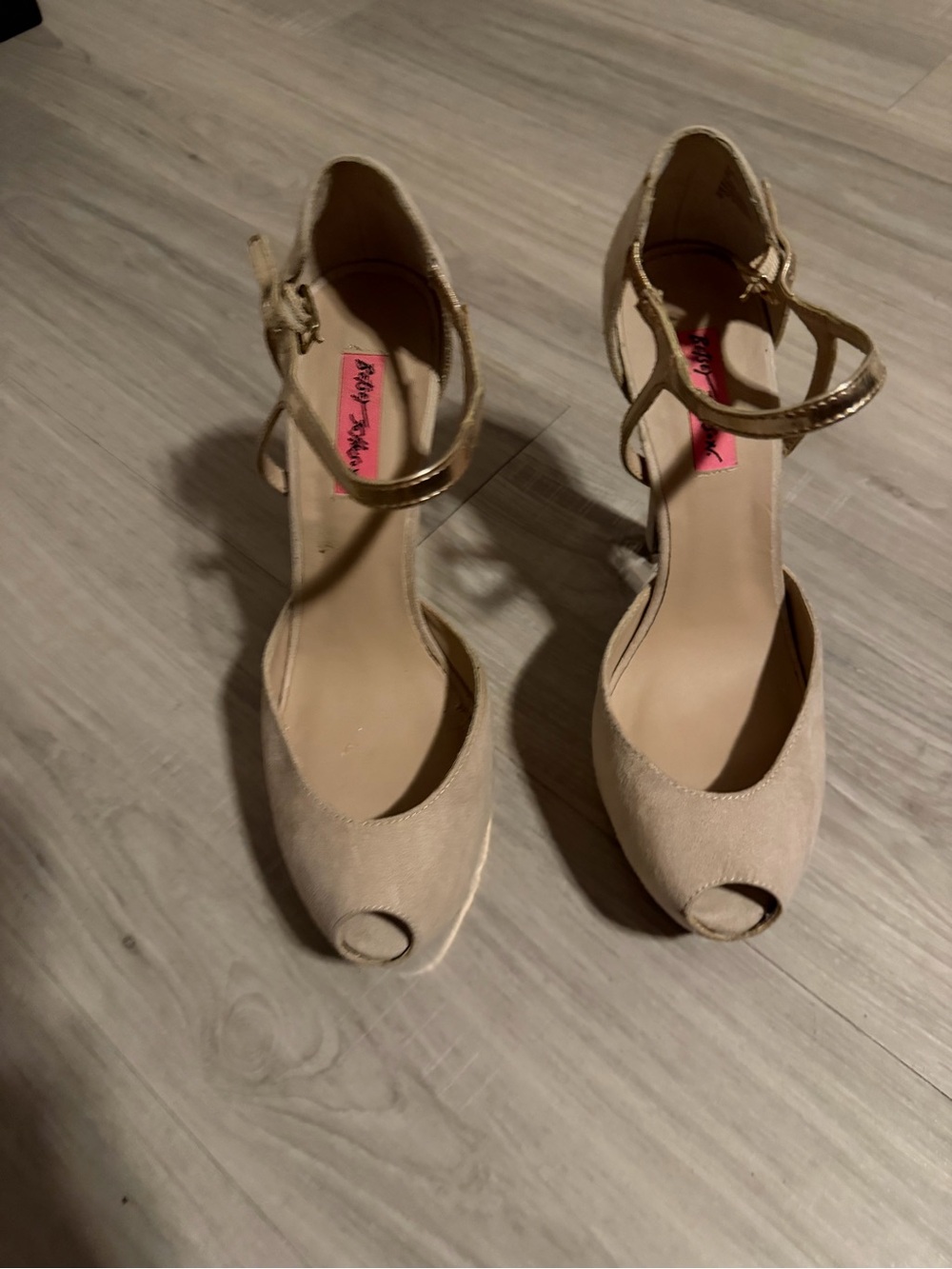 Betsey Johnson Beige Peep-Toe Ankle Strap Heels